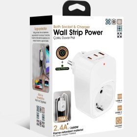Resim Azurtech Akım Korumalı Priz 1x Priz, 2x Type-C, 1x USB Port Çıkışlı Tekli Priz 