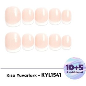 Resim 15'li Ten Rengi Kısa Yuvarlark Kylk1541fk 10'lu Tekrar Kullanılabilir El Yapımı Protez Takma Tırnak L 