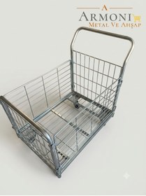 Resim Armoni Metal Yük Taşıma Arabası Kafesli 60x85 cm Galvaniz Yan Kısımlar Sök-Tak Koli Taşıma 