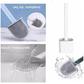 Resim Duvara Yapışkanlı Silikon Uçlu Klozet Fırçası Beyaz Nks146 Açık Ahşap 