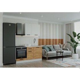 Resim Tdesigno Kolgu Mutfak 160 Cm Tezgah Dahil Beyaz - Meşe 