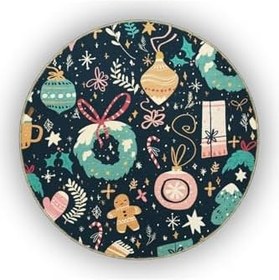 Resim rugs modern Çok Renkli Karma Noel Yılbaşı Figürleri Desenli Modern Dekoratif Halı 4814, 100 x 100 