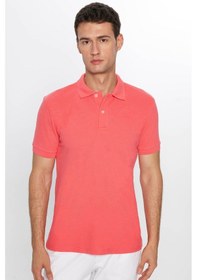 Resim Tudors Erkek Slim Fit Dar Kesim Pamuklu Yumuşak Dokulu Serin Tutan Kumaş Düz Pike Nar Polo Yaka Tişört-31624-nar Nar 