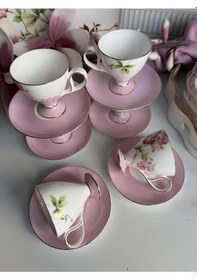 Resim Türk Kahve Fincanı Veronica Blossom 6 Kişilik 12 Parça Renkli 