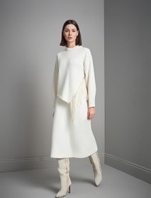 Resim Kloş Midi Ekru Triko Etek 