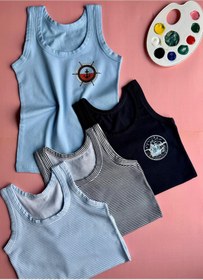 Resim Elosia Miran, 4'lü Pamuklu, Denizci Tema Baskılı, Esnek Erkek Çocuk Atlet-Tshirt 10E28 