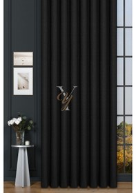 Resim Keten Fon Perde V-4036 Siyah Siyah 