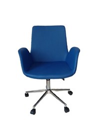 Resim Sekreter Sandalyesi Döküm Süngerli Mavi Suni Deri 