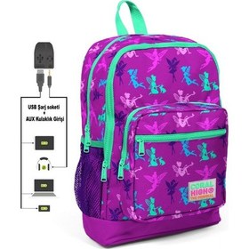 Resim Coral High Kids Dört Gözlü Kız Çocuk İlkokul Çantası Peri Baskılı - USB+AUX Soketli 