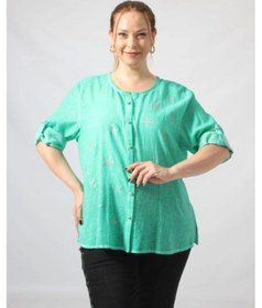 Resim 3294 Yeşil Yıldız Baskılı Organik Keten Kumaş Mevsimlik Gömlek Yeşil 