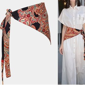 Resim Vintage Bohem Paisley Baskılı Geniş Kemer - Renkli Nakışlı Üçgen Eşarp, Polyester, Makinede Yıkanabilir, Günlük Geziler, Partiler ve Festivaller için 