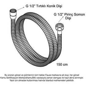 Resim Fause Çelik Kromlu Duş Hortumu 150 Cm Pirinç Somon Siyah Kdh101-b 