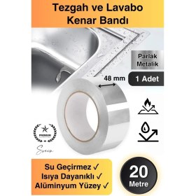 Resim 20 mt Parlak Metalik Gri Tezgah Lavabo Kenar Bandı Sızdırmaz Isıya Dayanıklı Bant Su Izolasyon 1 Ad. 