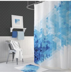 Resim Banyo Paspas Ve Tek Kanat Duş Perdesi 1x180x200 Set Banyo Halısı Blue Square Beyaz 