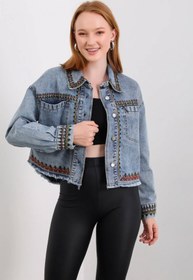 Resim Hatun Atila Kadın İşlemeli Kot Ceket 8584 - S 