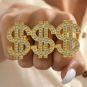 Resim Parlak Taşlı Lüks Gümüş Kaplama Dolar İşareti Açıklama Yüzüğü - Çinko Alaşım, Günlük ve Parti Kullanımı İçin Mükemmel 