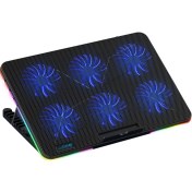 Resim Geeroyoo Coolcold F5 Rgb Laptop Soğutucu Standı - 6 Fanlı, 7 Seviye Yükseklik Ayarı, Rgb Işık Efekti, Telefon Tutucu, 15.6 İnç Ve Altı Notebooklar İçin 