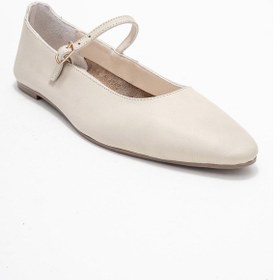 Resim Luvi Shoes Lunaıre Ekru Hakiki Deri Tek Bantlı Sivri Burun Kadın Babet Ayakkabı Ekru 