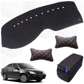Resim Focus 1 Sedan Göğüs Halısı+Boyunluk+Sünger Kolçak Siyah - Kırmızı 