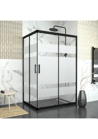 Resim Tekno Duş Black Rigel 6mm Kumlamalı Cam Dikdörtgen Duşakabin Yarı Beyaz 