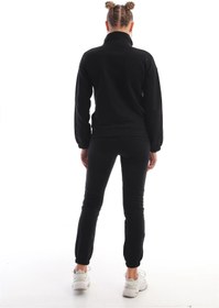 Resim Edelle Siyah Saks Kadın Eşofman Takımı Slim Fit Dik Yaka Fermuarlı Kanguru Cep 