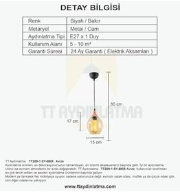 Resim TT AYDINLATMA Tt209-1-sy Basık Camlı Siyah - Bakır Tekli Avize Bakır 