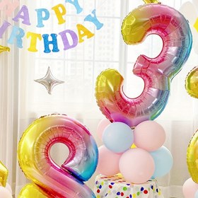 Resim 1 adet 86.36cm Gradyan Sayı Balonu - Canlı Karışık Renkler (Pembe, Sarı, Turuncu, Mavi, Mor) - Doğum Günleri, Düğünler, Yıldönümler ve Daha Fazlası için Dayanıklı Alüminyum Folyo - Şişirme ve Deflasyon Kolay - Partiler ve Kutlamalar için Mükemmel - Renkli Sayı Balonları | Parlak Cilt, Doğum Günü Balonları 