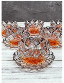 Resim 12 Parça Kristal Cam Renkli Çerezlik Kase Tabak 