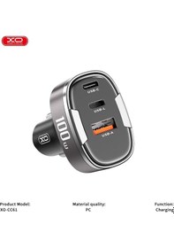 Resim 100w Pd Pps Hızlı Araç Şarj Aleti Type-c & Lightning & Usb-a 3 Portlu Voltaj Göstergeli Adaptör 