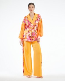 Resim Serpil Exclusive Blazer Ceket Ve Geniş Paça Pantolondan Oluşan Kadın Takım Modern Ve Şık Tasarım Orange 