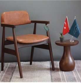 Resim Kleinhaus - Busan Kolçaklı Ahşap Sandalye - Yemek Odası Sandalyesi Koyu Ceviz 