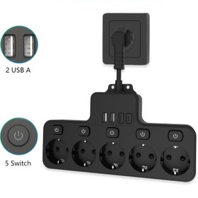 Resim 9'ü 1 Arada Avrupa Güç Şeridi, 4 USB Portu, 5 Standart Çıkışı ile - Yangına Dayanıklı, Aşırı Yük Koruması, Mutfak, Oturma Odası, Yatak Odası, Ofis için Güvenli - Siyah, Ofis Gereksinimleri | Modern Güç Şeridi | Dayanıklı Yapı Kalitesi, Güç Şeridi 