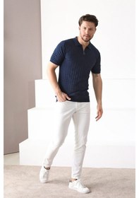 Resim Ferraro A.Laci Polo Yaka Fermuarlı Erkek Pamuk Triko T-Shirt-Lacivert 