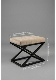 Resim Nexus Babyface Kapitoneli Puf - Siyah Metal X Ayaklı Modern Bench 50x40 Cm Bej 