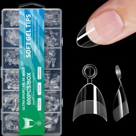 Resim 600 adet Yapay Akrilik Kare Sahte Tırnak Uçları - Basınçlı Manikür Tasarımı, Kısa Badem Şekli, Parlak Bitiş, Şeffaf ve Pastel Renkler Doğal Görünüm, Tırnak Sanatı ve Günlük Kullanım için, Tırnak Aksesuarları 