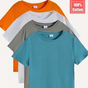 Resim 4 adet Erkek Çocukları için Düz Renkli T-Shirt - Serin, Hafif ve Rahat Yaz Giysileri! 
