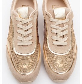 Resim Luvi Shoes Bonia Bej Süet Altın Taşlı Hakiki Deri Kadın Spor Ayakkabı Bej-süet Bej 
