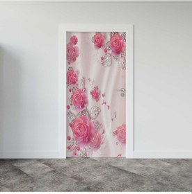 Resim Kapı Giydirme Kapı Sticker Folyosu Pembe Güller 
