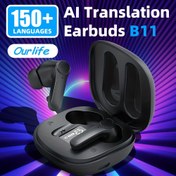 Resim Ourlife Kablosuz Çeviri Kulaklıkları - Gerçek Zamanlı Çok Dilli Çeviri, Toplantı Asistanı, Canlı Konuşma Kaydı için Uygulama, Müzik Çalma ve Sesli Aramalar, iOS/Android ile Uyumlu - Seyahat Edenler İçin Mükemmel Kablosuz Çeviri Kulaklık 