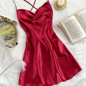 Resim Sevgililer Günü Kadınlar İçin Seksi Sırt Açık Yaka Çapraz Askılı Pijama Elbisesi - %100 Polyester Hafif Gece Giysisi, Makinede Yıkanabilir Tüm Mevsim Rahat Ev Kıyafeti 
