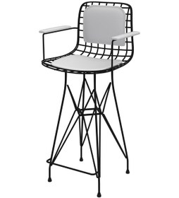 Resim Knsz orta boy tel bar sandalyesi 1 li mağrur syhbyz kolçaklı sırt minderli 65 cm oturma yüksekliği mutfak bahçe cafe ofis 