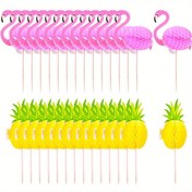 Resim Flamingo Ananas Kuşgaga Çubuk Süslemeleri Ahşap Çubuklar, Kek Süsleri ve Sandviç & Folyo İçecek Aksesuarları Barlar Düğünler Doğum Günü Hawai Partisi Malzemeleri 