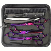 Resim Profesyonel Kuaför Makası ve Tarak Seti, Mor ve Siyah/Mor Kodlu Ağır Hizmet Tipi Ergonomik Tasarım, Salon ve Ev Kullanımı için Saklama Kutulu Berber Aletleri, Normal ve Rahat Saç Tipleri için Uygun, Islak/Kuru Kesim, İnceleme için İdeal 