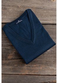 Resim V Yaka Battal Büyük Boy Yünlü Kolsuz Triko Süveter İndigo 