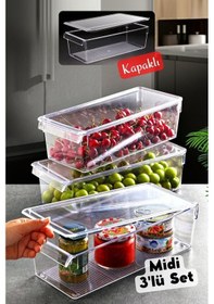 Resim Nandy Home Kapaklı Midi Tall Clear Buzdolabı Dolap Içi Düzenleyici Organizer 3 Adet Şeffaf 