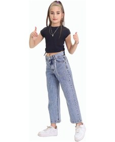 Resim Gzt Tekstil Kız C Ocuk Pantolon Kız Çocuk %100 Pamuk Bol Paça Zincirli Jeans Kot Pantolon 6-15 Yaş Denim 