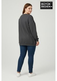 Resim Süperlife Kadın Büyük Beden M Baskılı Bisiklet Yaka İnce Sweatshirt Spr26bswk956-13 Antrasit 