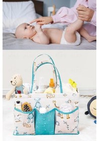 Resim Onikiden Bebek Bakım Çantası, Anne Bebek Bakım Düzenleyici Organizer Mavi 