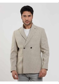 Resim Dufy Bej Erkek Regular Fit Çizgili Klasik Sivri Yaka Ceket - 97226-bej Bej 