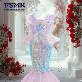 Resim Kızlar için Işıltılı Pullu Denizkızı Kuyruğu Elbise ve Uçuşan Kollu - Partiler, Banketler ve Sahne Performansları için Mükemmel, Polyester Karışımı 